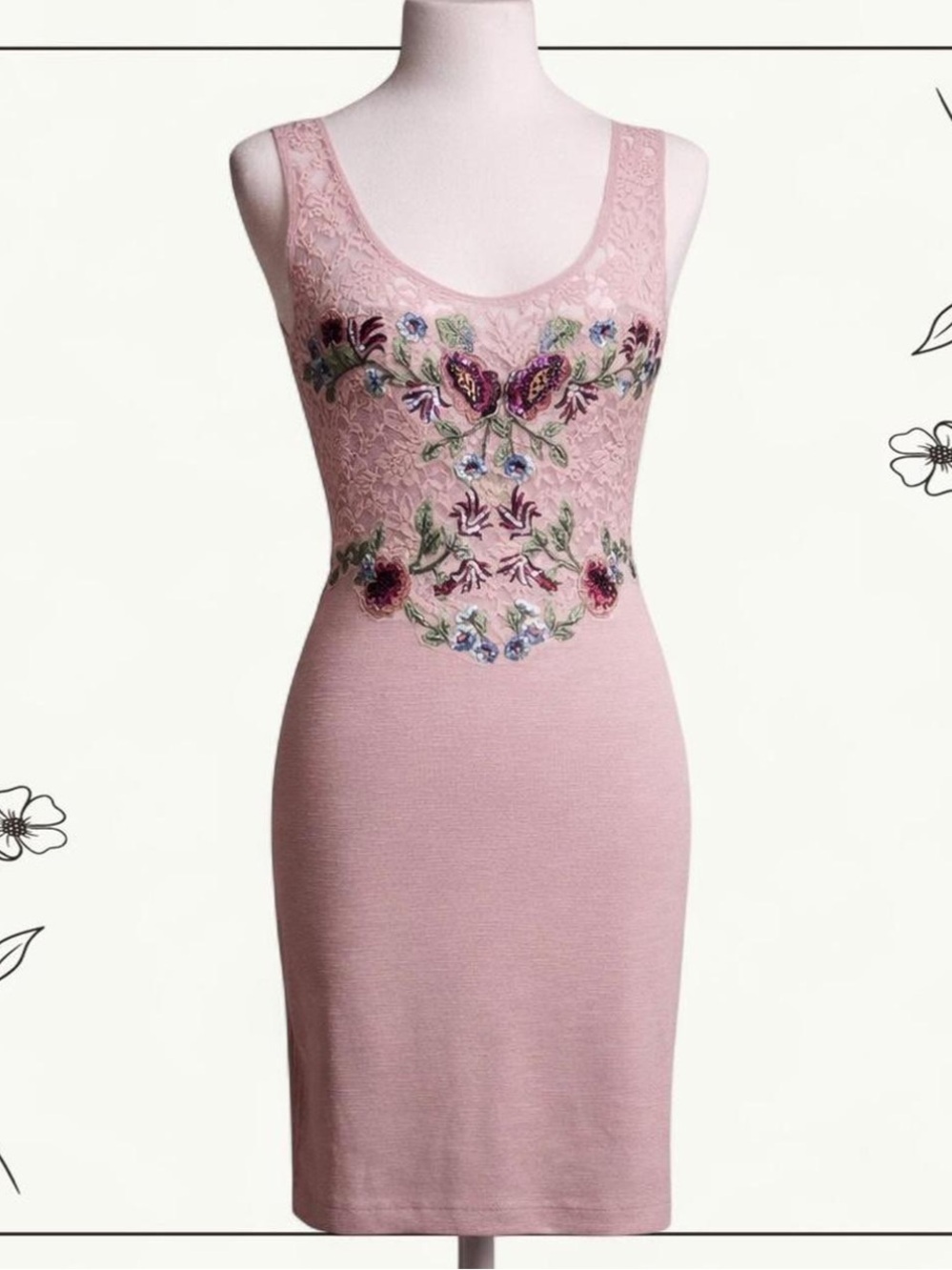 Free People Dusty Pink Dress with Floral Embroidery